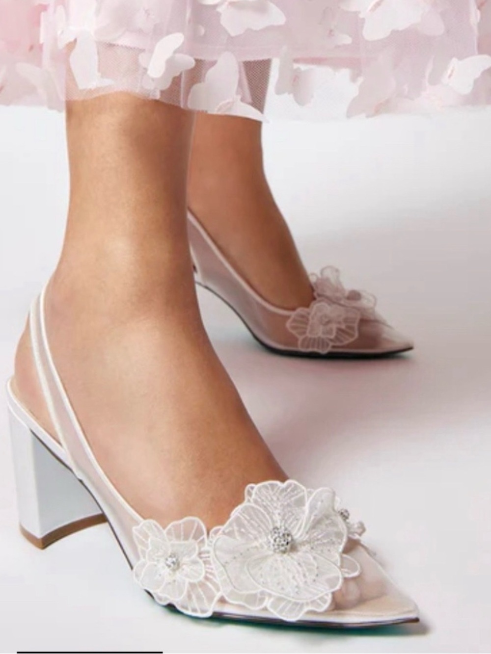 Betsey Johnson Petra Slingback Wedding Bridal Pumps Heels Floral Shoes 9.5